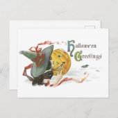 Carte Postale Halloween, sorcière et Jack-o'-lanterne (Devant / Derrière)