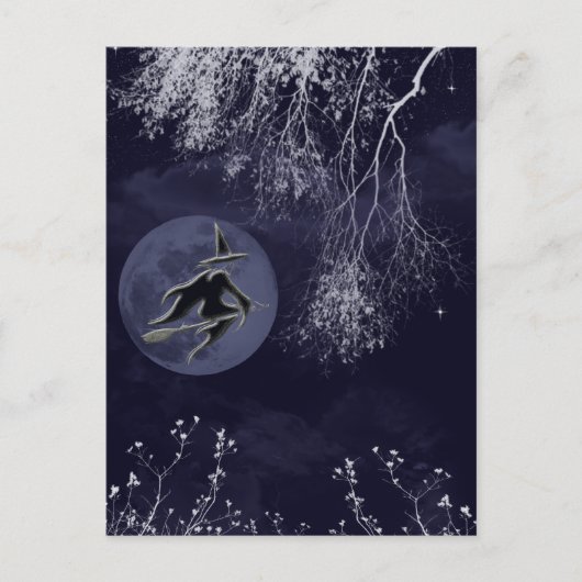 Carte Postale Halloween sorcière et lune (Devant)