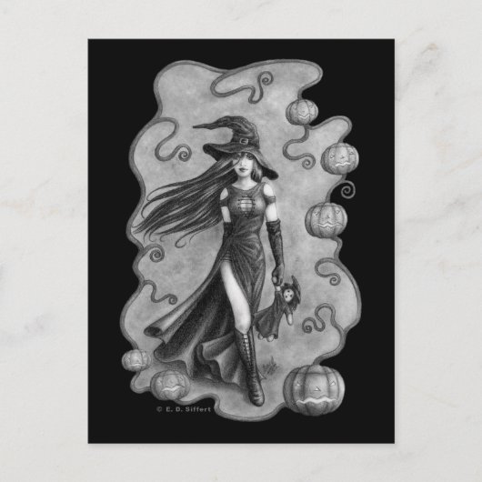 Carte Postale Halloween sorcière et poupée (Devant)