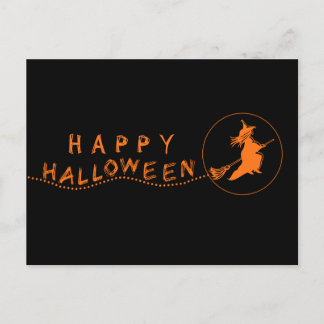 Carte postale Halloween Sorcière Volante, Noir/Ora