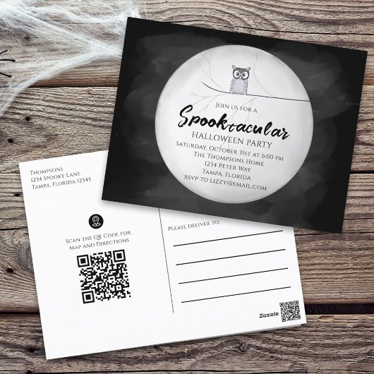 Carte Postale Halloween Spooktacular Owl QR Code Social Media