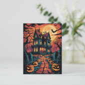 Carte Postale Halloween Spooky Haunted House Pumpkins          (Debout devant)