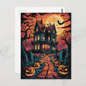 Carte Postale Halloween Spooky Haunted House Pumpkins          (Devant / Derrière)