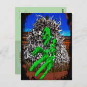 Carte Postale Halloween squelette osseuses bois doigts 3D (Devant / Derrière)