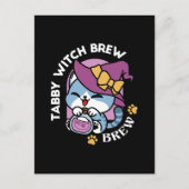 Carte Postale Halloween Tabby Chat - Sorcière Casquette & Potion (Devant)