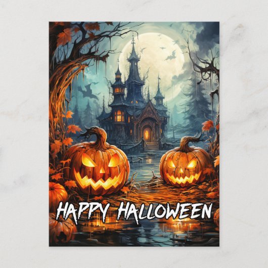 Carte Postale Halloween tristement ancienne maison hantée (Devant)