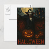 Carte Postale Halloween Vampire Citrouille de nuit (Devant / Derrière)