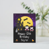 Carte Postale Halloween Vampires violet joyeux anniversaire (Debout devant)