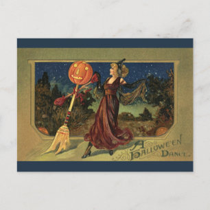 Carte Postale Halloween vintage, Belle Sorcière dansante
