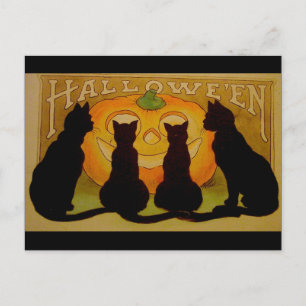 Carte Postale Halloween vintage chats noirs et citrouilles