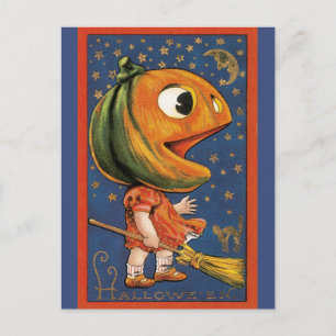 Carte Postale Halloween vintage, costume de tête de citrouille g