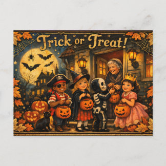 Carte Postale Halloween vintage d'enfants en costumes