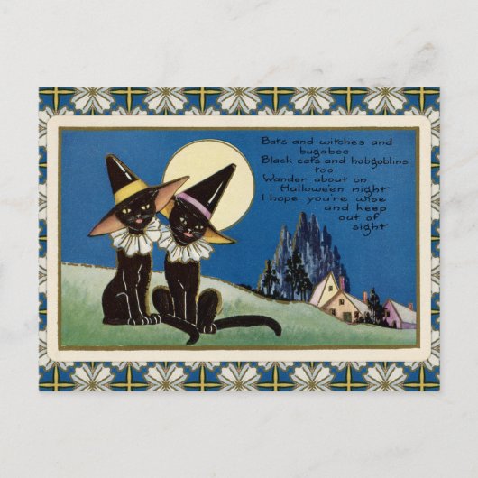Carte Postale Halloween vintage deux chats noirs (Devant)