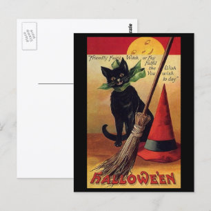 Carte Postale Halloween vintage par Ellen Clapsaddle, Chat Noir