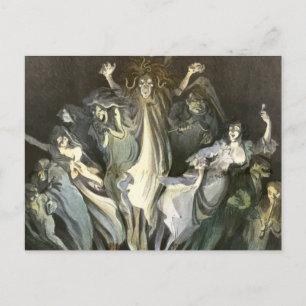 Carte Postale Halloween vintage, violoniste squelette et fantôme