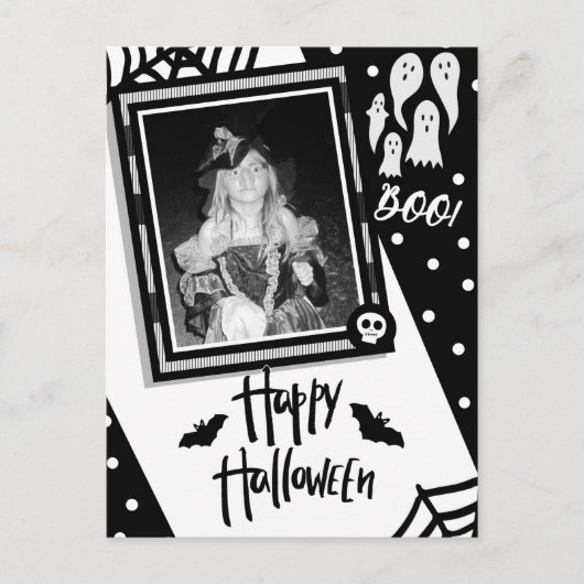 Carte Postale Halloween Whimsical Black & White Skull Photo (Devant)