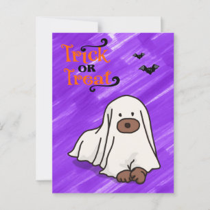 Carte Postale Halloween Whimsical personnalisé Ghost Dog Purple