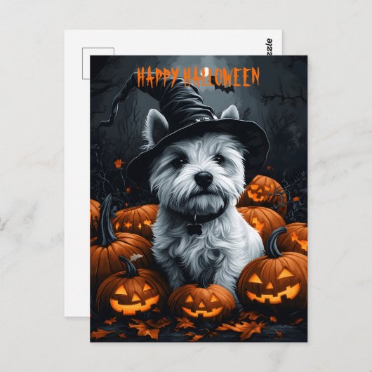 Carte Postale Halloween White Terrier de West Highland (Devant / Derrière)