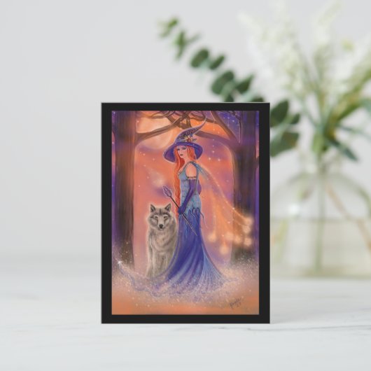 Carte Postale Halloween witch and wolf card by Renee Lavoie (Debout devant)