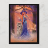 Carte Postale Halloween witch and wolf card by Renee Lavoie (Devant)