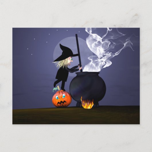 Carte Postale Halloween Witch et Cauldron (Devant)