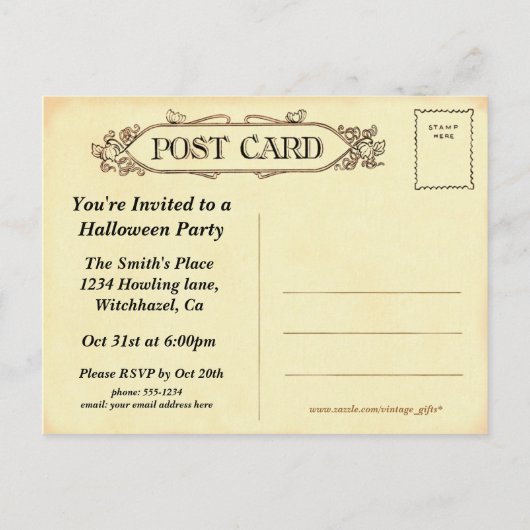 Carte postale Halloween Witch et Devil Invitation (Dos)