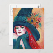 Carte postale Halloween Witch Feather par Renee La (Devant / Derrière)