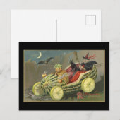Carte Postale Halloween Witch Melon Race Car Vintage (Devant / Derrière)