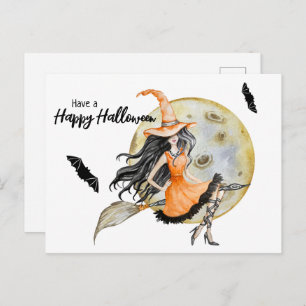 Carte postale Halloween Witch, Moon and Bats