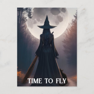 Carte Postale Halloween Witch Moon Chat noir Whimsigoth Personna