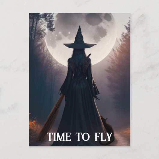 Carte Postale Halloween Witch Moon Chat noir Whimsigoth Personna (Devant)