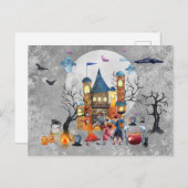 Carte Postale Halloween Witch Party Haunted House aquarelle (Devant / Derrière)