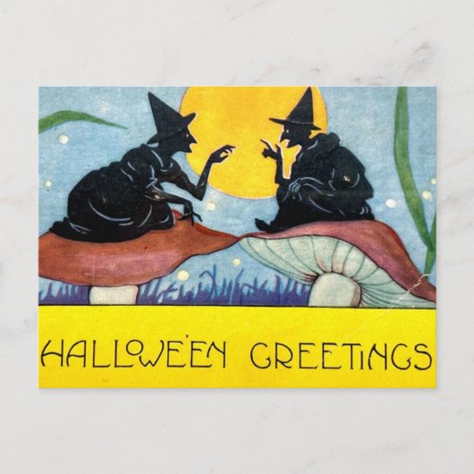 Carte Postale Halloween Witches on Toadstool with Full Moon (Devant)