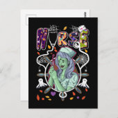 Carte Postale Halloween Zombie Infirmière Stethoscope Travailleu (Devant / Derrière)