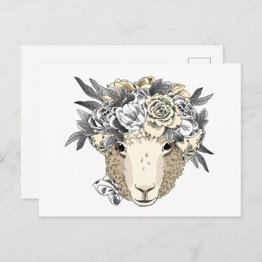 Carte Postale Halo mouton floral (Devant / Derrière)