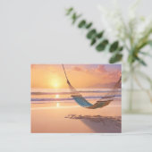 Carte Postale Hamac sur la plage au coucher du soleil (Debout devant)