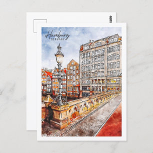 Carte Postale Hambourg Allemagne Lieu de voyage aquarelle