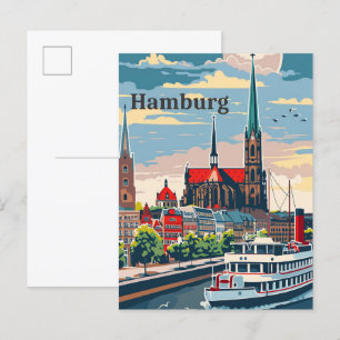 Carte Postale Hambourg Allemagne Vintage Retro Voyage Illustrati