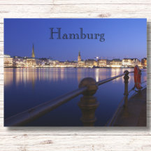 Hambourg Binnenalster blaue Stunde Postkarte