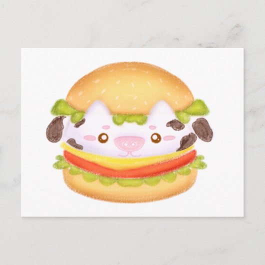 Carte Postale Hamburger de vache adorable (Devant)