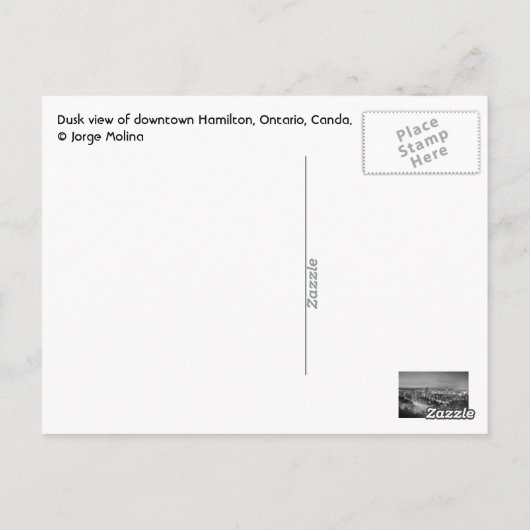 Carte Postale Hamilton, Ontario, Canada (Dos)