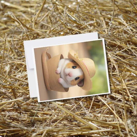 Carte Postale Hampster avec casquette en paille à l'intérieur du