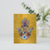 Carte Postale Hamsa Coeurs Fleurs Opal Art sur Or (Debout devant)