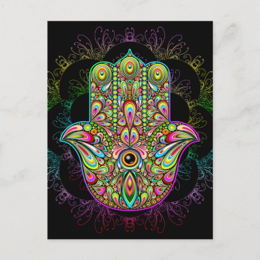 Carte Postale Hamsa Fatma Main Psychedelic Art (Devant)
