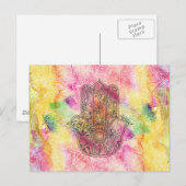 Carte Postale HAMSA Main Fatima symbole amulet Henné floral (Devant / Derrière)
