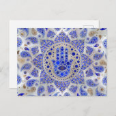 Carte Postale Hamsa Main - Main de Fatima sur Mère de Perle (Devant / Derrière)