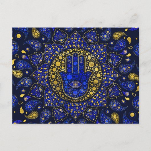 Carte Postale Hamsa Main - Main - Fatima Dot Art Lapis Lazuli (Devant)