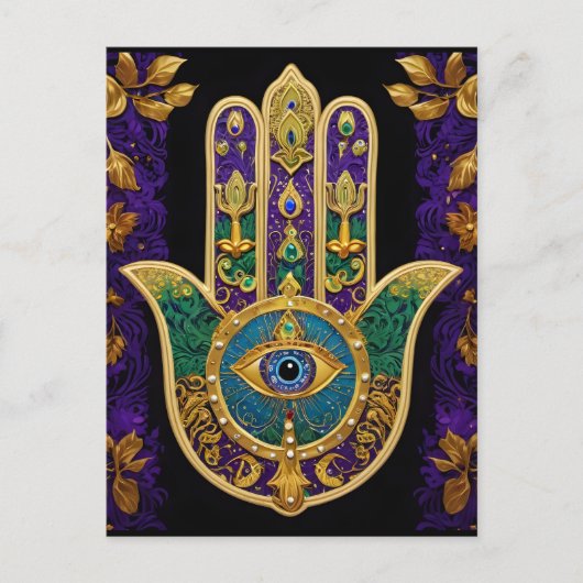 Carte Postale Hamsa Troisième Œil Orné Or (Devant)