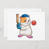 Carte Postale Hamster au cricket avec batte et casquette de cric (Devant / Derrière)