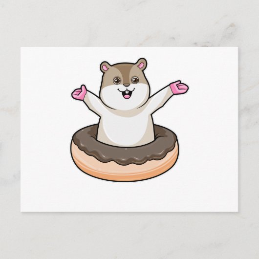 Carte Postale Hamster avec beignet au chocolat (Devant)